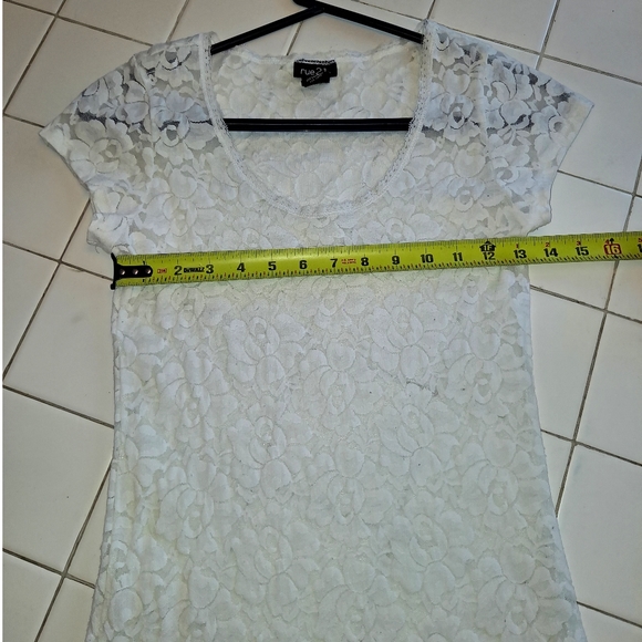 Women’s white lace short sleeve blouse shirt sheer floral top elegant party sexy - Picture 4 of 7